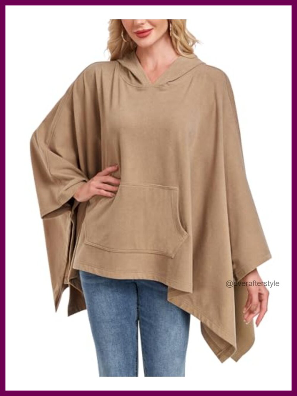 WOWENY Hooded Poncho Oversized Sweatshirt Cape with Pockets Pullover